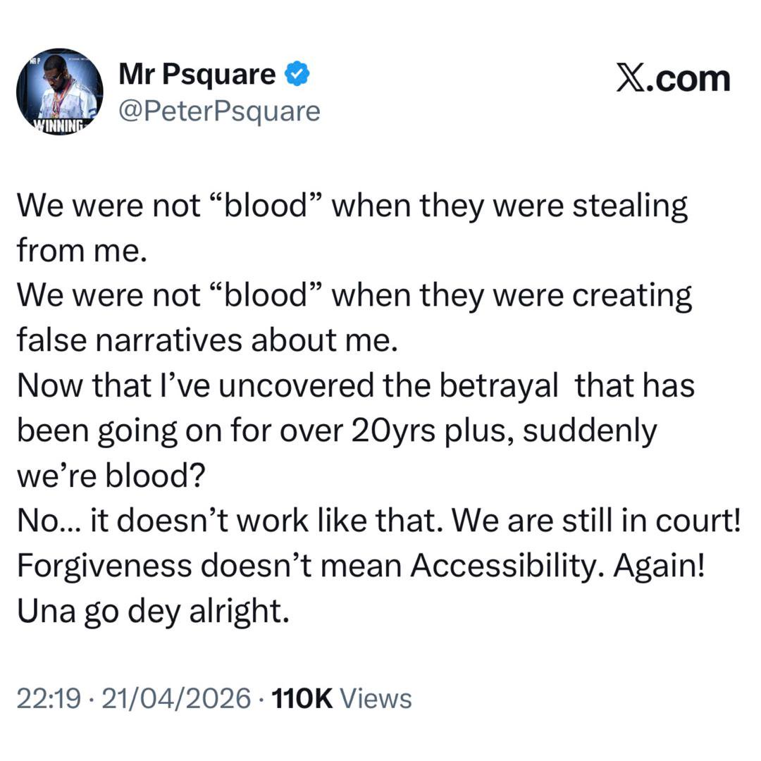 I discovered the name - Peter Okoye responds to X-user who asked him to drop the PSquare name after changing his birthday