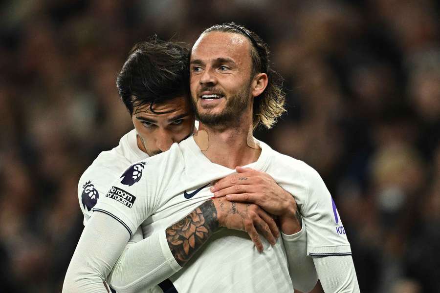 James Maddison celebrates scoring a goal alongside Sandro Tonali