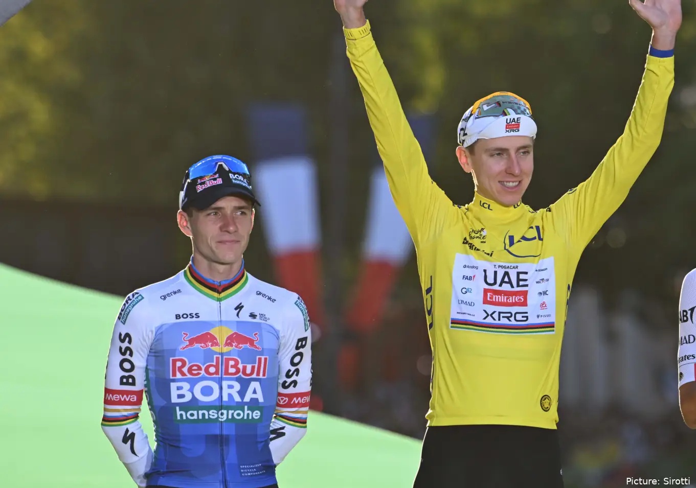 Remco Evenepoel and Tadej Pogacar after the 2026 Tour de France