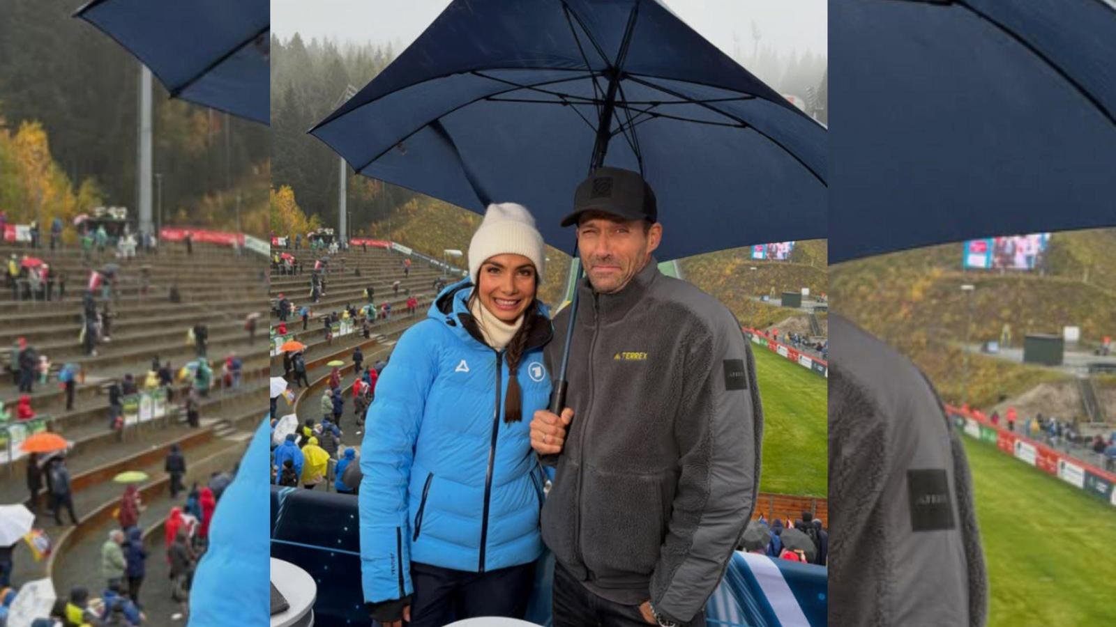 Sven Hannawald und Lea Wagner lassen sich die Laune nicht verderben.