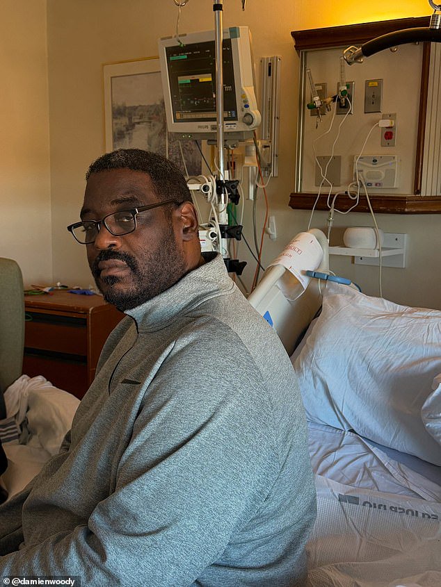 Former NFL star Damien Woody shared a health update from hospital after a colonoscopy