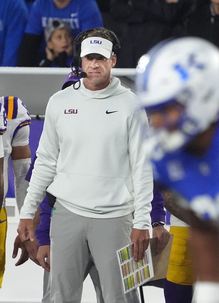 LSU head coach Lane Kiffin coaches against Kentucky at Kroger Field in Lexington, Ky., Saturday, Oct. 10, 2026.