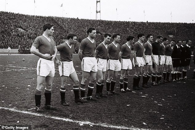 Duncan Edwards (left) before the Red Star game, United's final match before the disaster