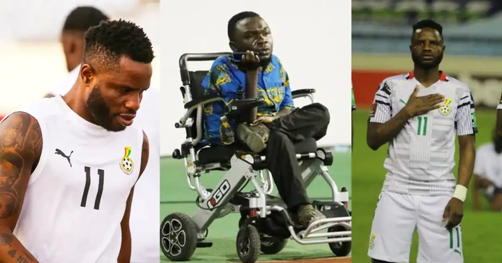 Lovely: Crippled commentator enjoys electric wheel chair donated by Wakaso during Ghana vs Ethiopia game