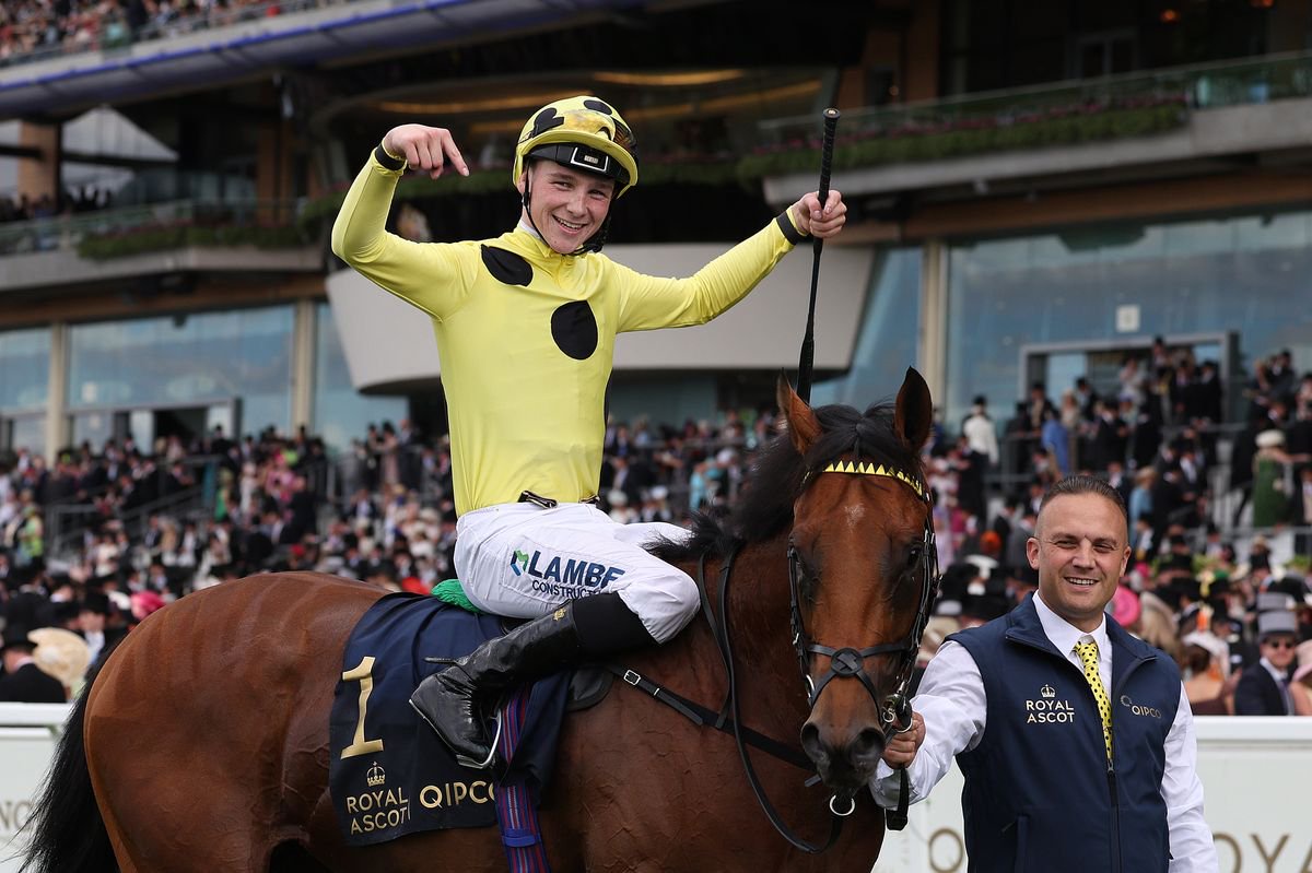 Billy Loughnane celebrates after riding Bow Echo to win the St James's Palace Stakes at Royal Ascot
