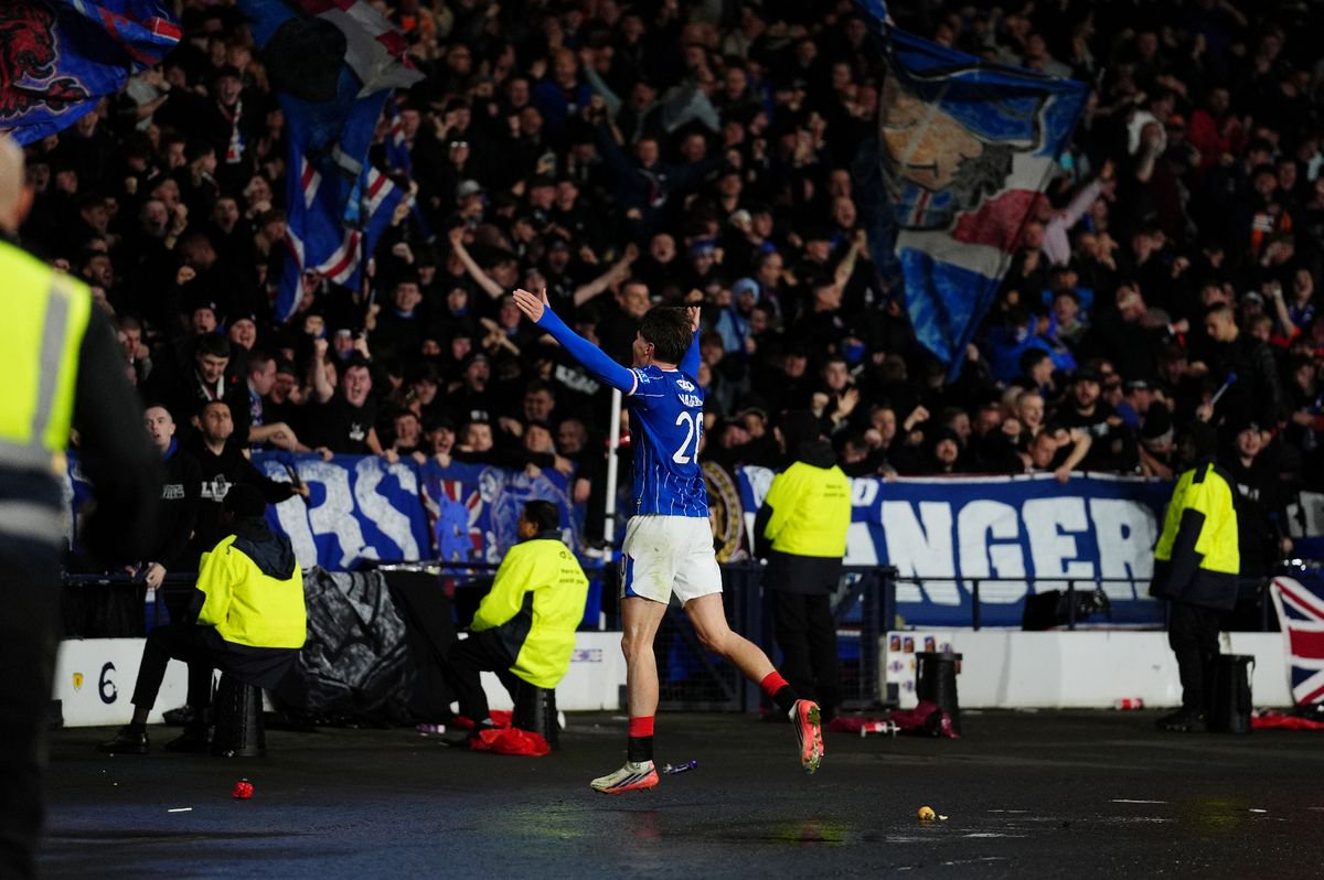 Ryan Naderi celebrates scoring for Rangers