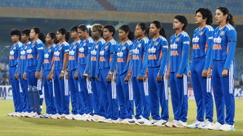 India women's cricket team wearing black armbands during 1st T20I vs Zimbabwe in Raipur. (CREIMAS)