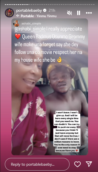 Portable's Valentine's post to his wife Ashabi Simple