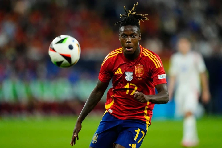 Nico Williams left winger of Spain and Athletic Club Bilbao during the UEFA EURO 2024 group stage match between Spain and Italy at Arena AufSchalke...