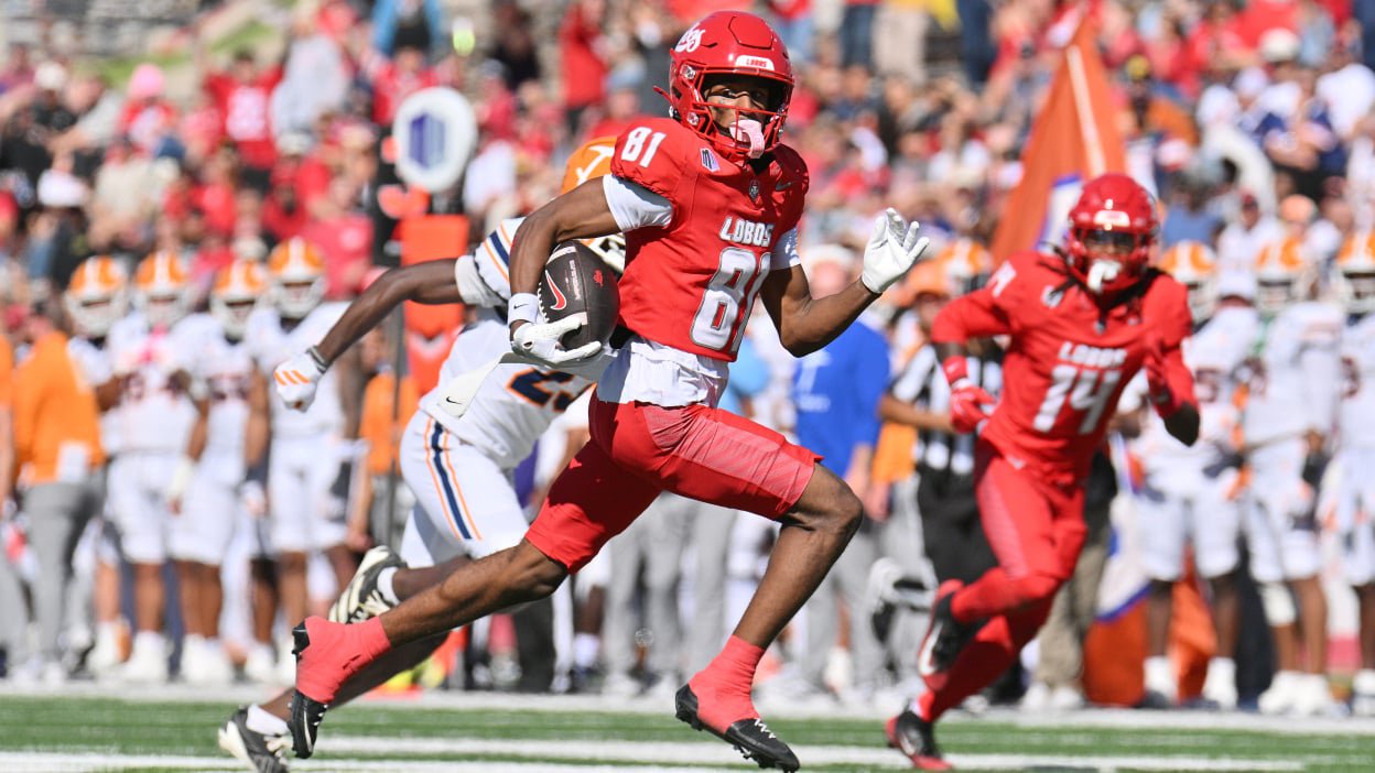 Wide receiver Bailen George of the New Mexico Lobos scores a touchdown 
