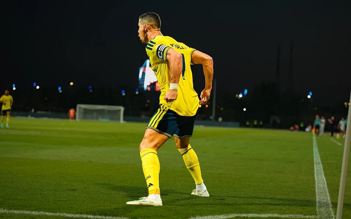 Cristiano Ronaldo comemora gol pelo Al Nassr no Campeonato Saudita (Foto: Reprodução / X)
