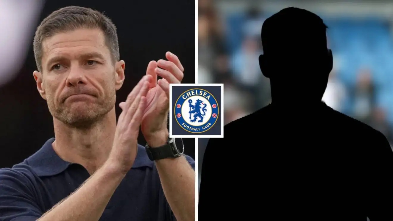 Split image of Chelsea manager Xabi Alonso and a shadow, with the Chelsea badge in between - copyright TEAMtalk