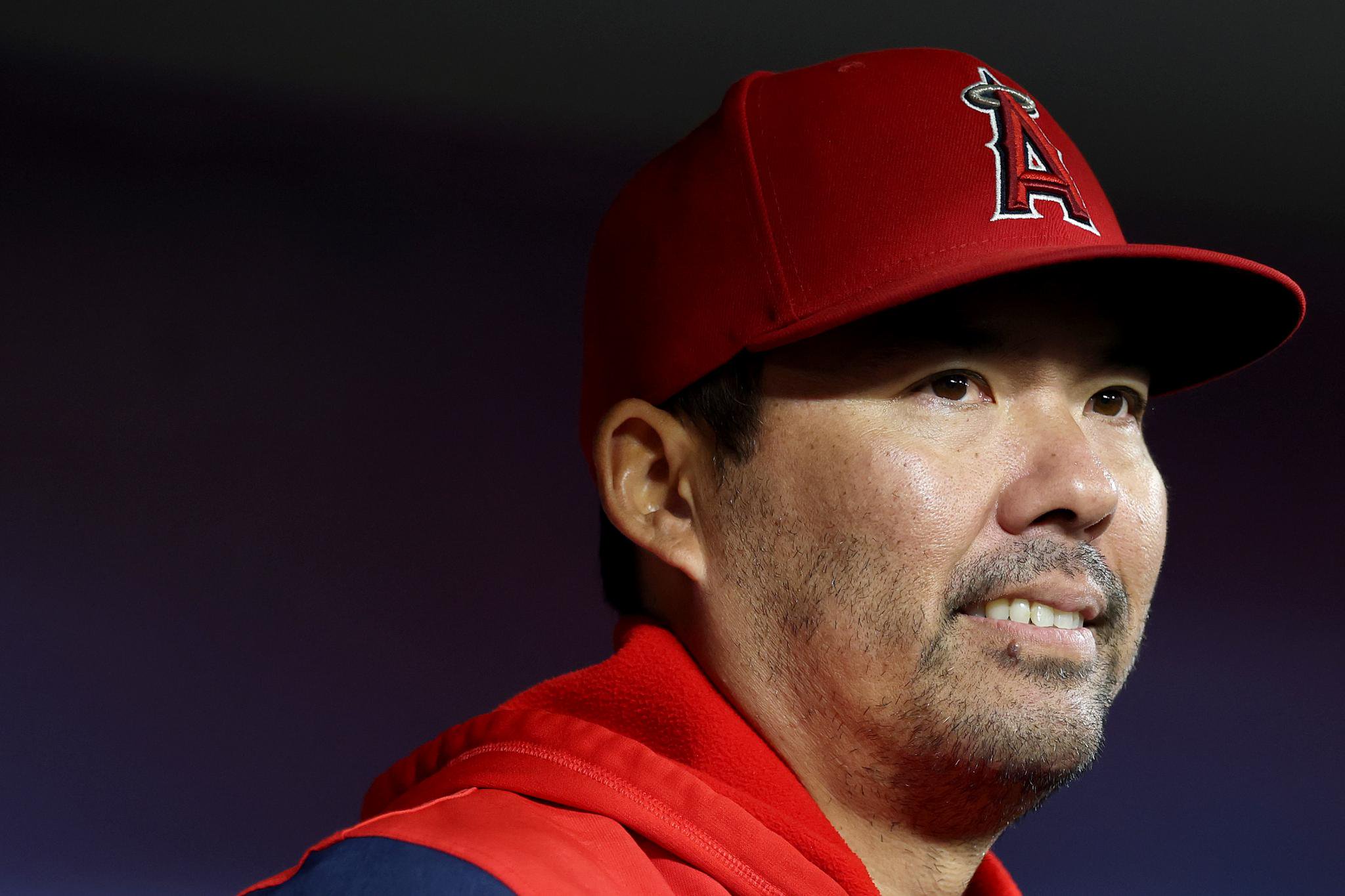 Los Angeles Angels manager Kurt Suzuki looks on against the Seattle Mariners at T-Mobile Park in Seattle, Thursday, Sept. 24, 2026.