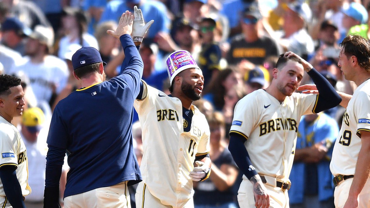 Brewers players celebrate