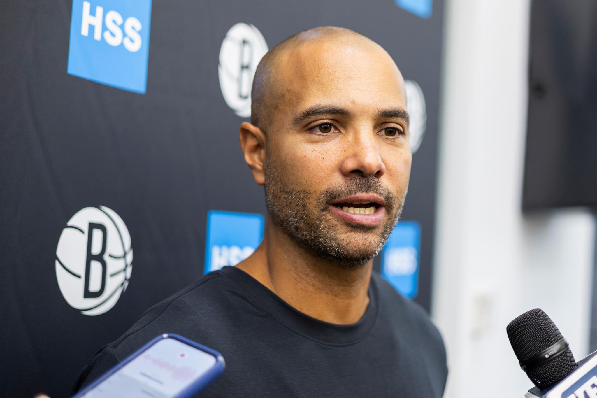Brooklyn Nets head coach Jordi Fernandez speaks with the media.
