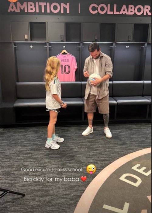 Shane Lowry's daughter with Messi. Pic: Shane Lowry/Instagram