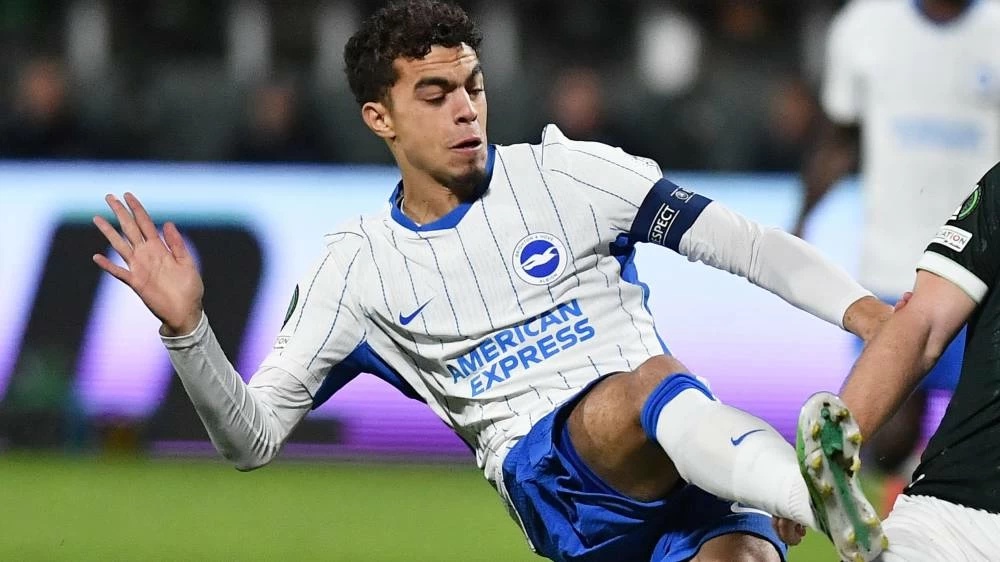 Brighton's Yasin Ayari in action during the Conference League opening phase soccer match between Jablonec and Brighton. (AP)