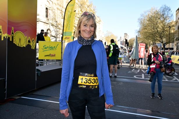 Louise Minchin attends the London landmarks half marathon at Trafalgar Square on April 06, 2025 in London, England