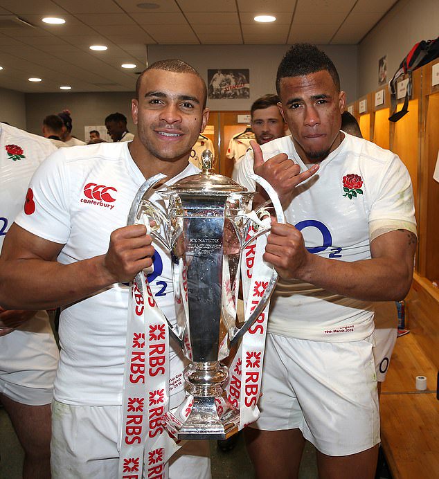 Joseph's older brother Jonathan won 54 caps for England between 2012 and 2020, winning the Six Nations three times including a Grand Slam in 2016 (pictured left, with Anthony Watson)