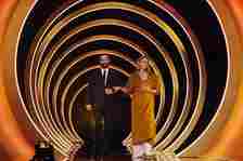 PHOTO: Rene-Charles Angelil escorts Celine Dion as she speaks onstage during the 66th GRAMMY Awards at Crypto.com Arena, Feb. 4, 2024, in Los Angeles.