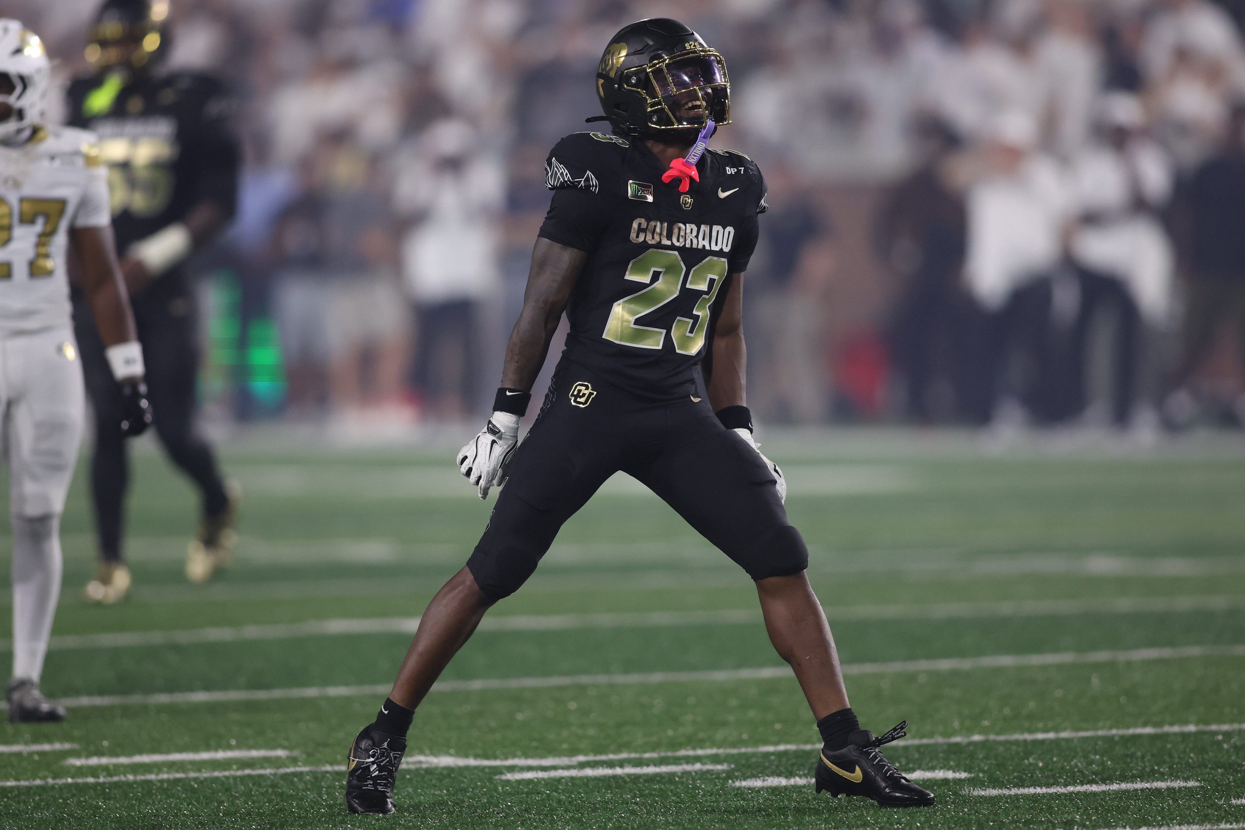 Sep 3, 2026; Atlanta, Georgia, USA;  Colorado Buffaloes running back Jaquail Smith (23) reacts against the Georgia Tech Yellow Jackets at Bobby Dodd Stadium at Hyundai Field.  Mandatory Credit: Brett Davis-Imagn Images