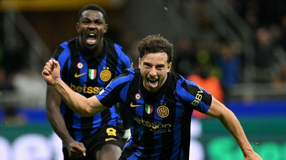 Inter Milan's Carlos Augusto celebrates scoring against Shakhtar Donetsk in the Champions League