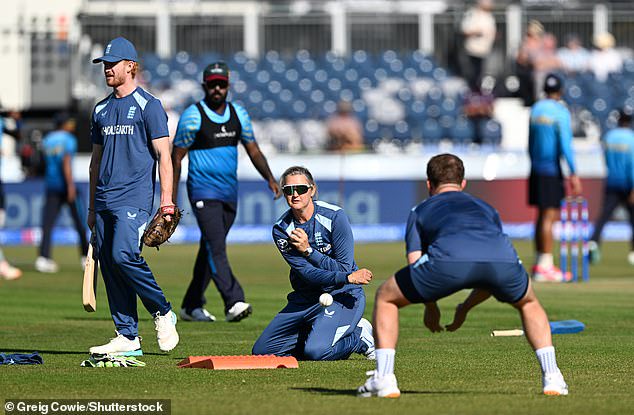 Fleming’s new-look Test entourage consists of a trio of locals – Richard Dawson, Marcus Trescothick and Sarah Taylor (centre)