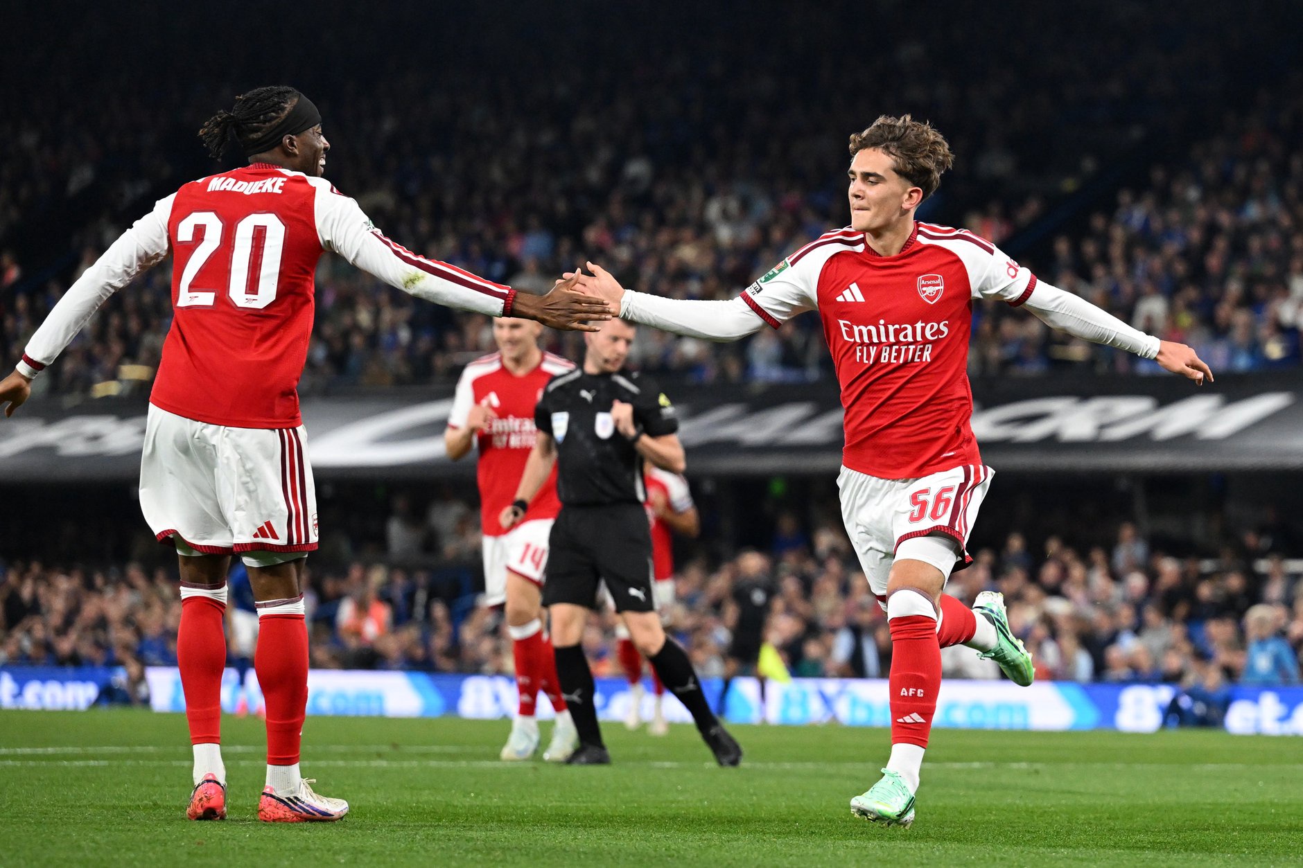 Max Dowman celebrates for Arsenal