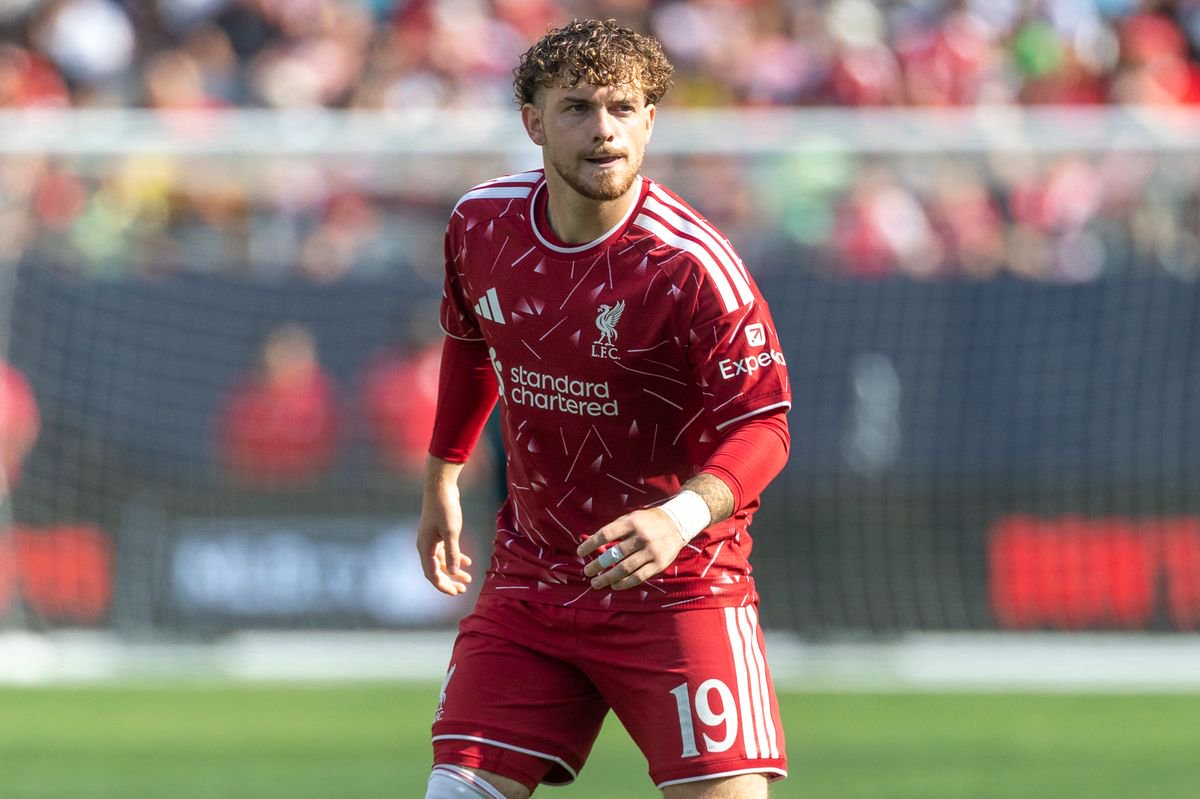 Harvey Elliott of Liverpool concentrates during a pre-season friendly