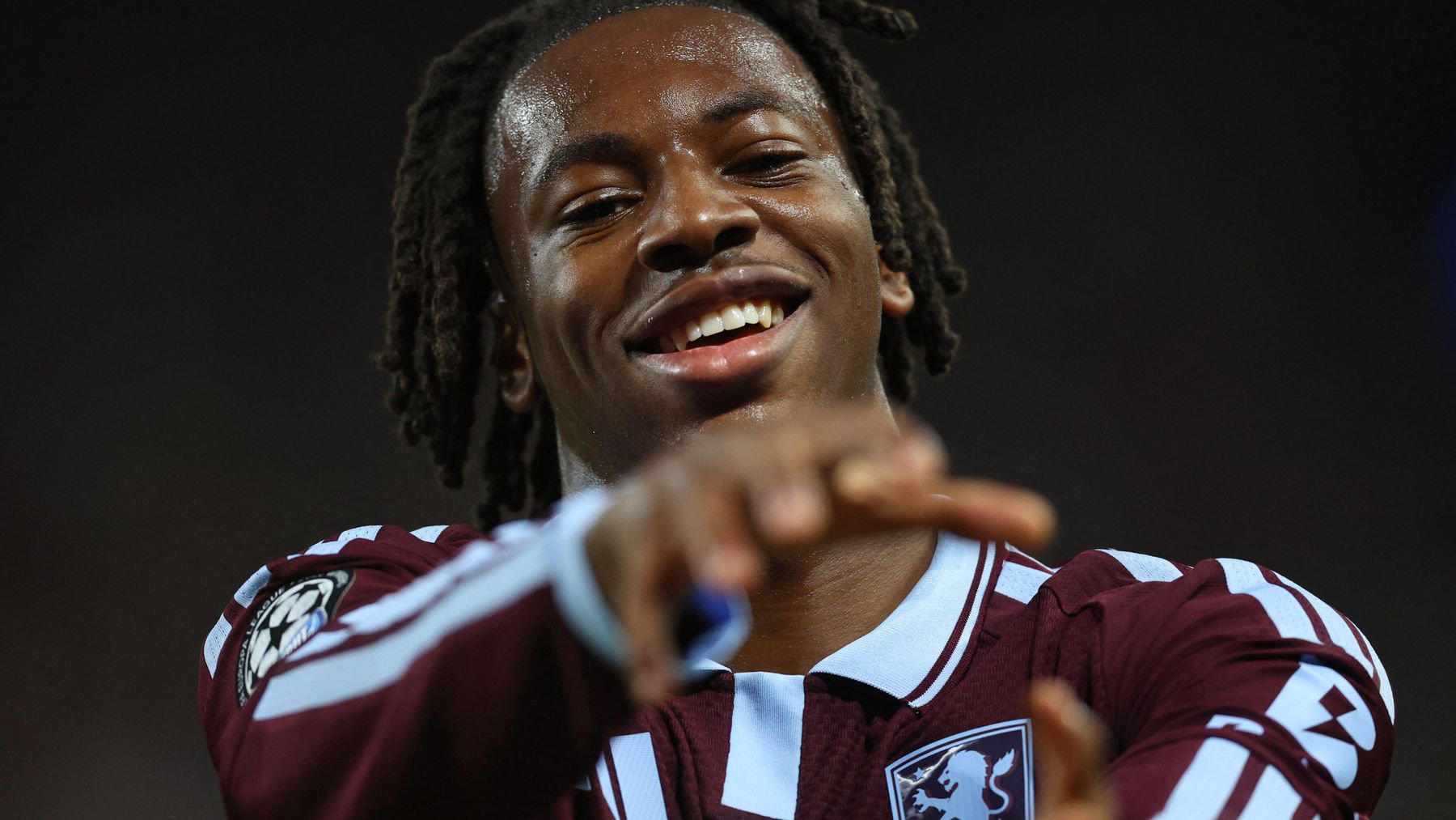 Johan Manzambi celebrates a goal for Aston Villa