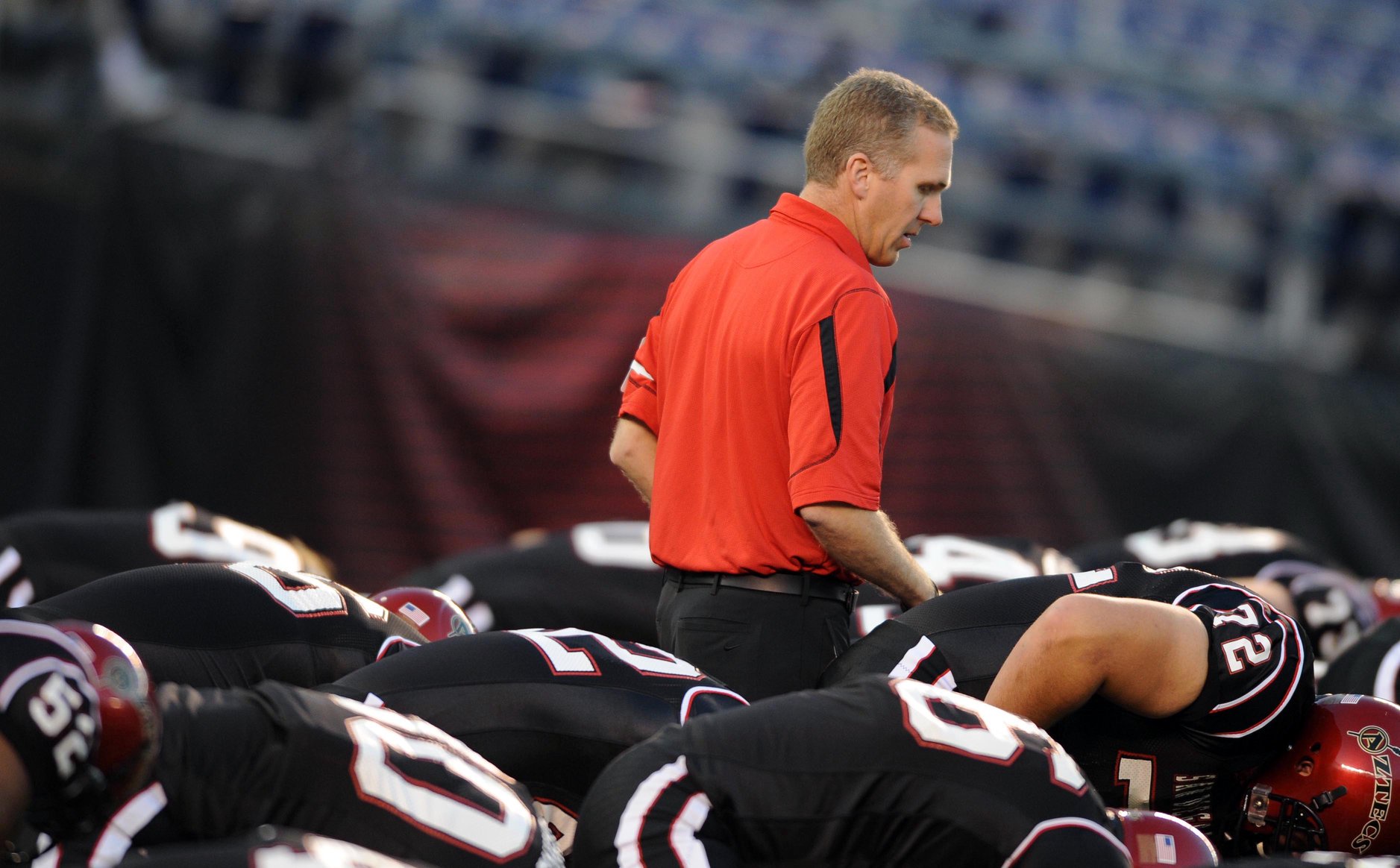 Oct. 25, 2008; San Diego, CA, USA; San Diego State Aztecs head coach Chuck Long prior to the game against the Colorado State Rams at Qualcomm Stadium. Mandatory Credit: Christopher Hanewinckel-USA TODAY Sports