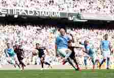 Manchester City's Erling Haaland scores their side's fourth goal of the game from a penalty during the Premier League match at the Etihad Stadium, Manchester