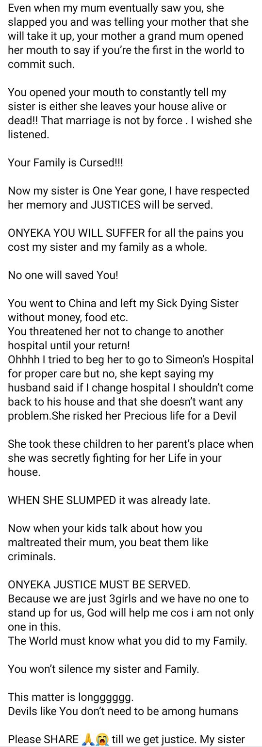 Woman calls out late sister