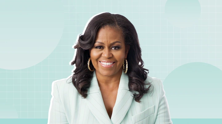 Portrait of Michelle Obama on a designed background