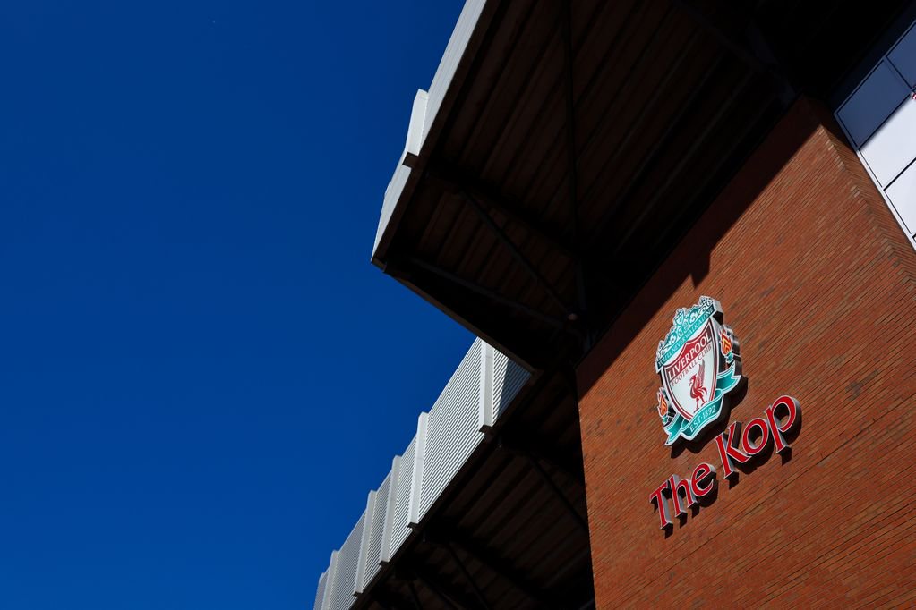 A general exterior view of The Kop stand at Anfield ahead of the Premier League match between Liverpool and Crystal Palace at Anfield