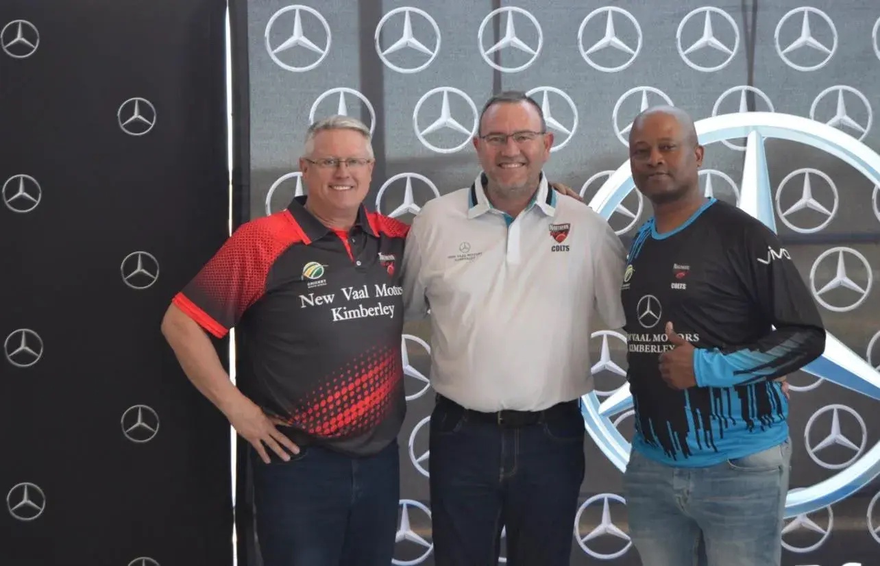 New Vaal Motors has partnered with Northern Cape Cricket as its vehicle partner and main sponsor of the Colts for 2026/2027, strengthening support for youth development, senior teams and provincial cricket’s future. Seen are Northern Cape Cricket Commercial Manager Rudi Ferreira, Johan Liebenberg, New Vaal Motors Dealer Principal, and Colts Head Coach, Loots Bosman.