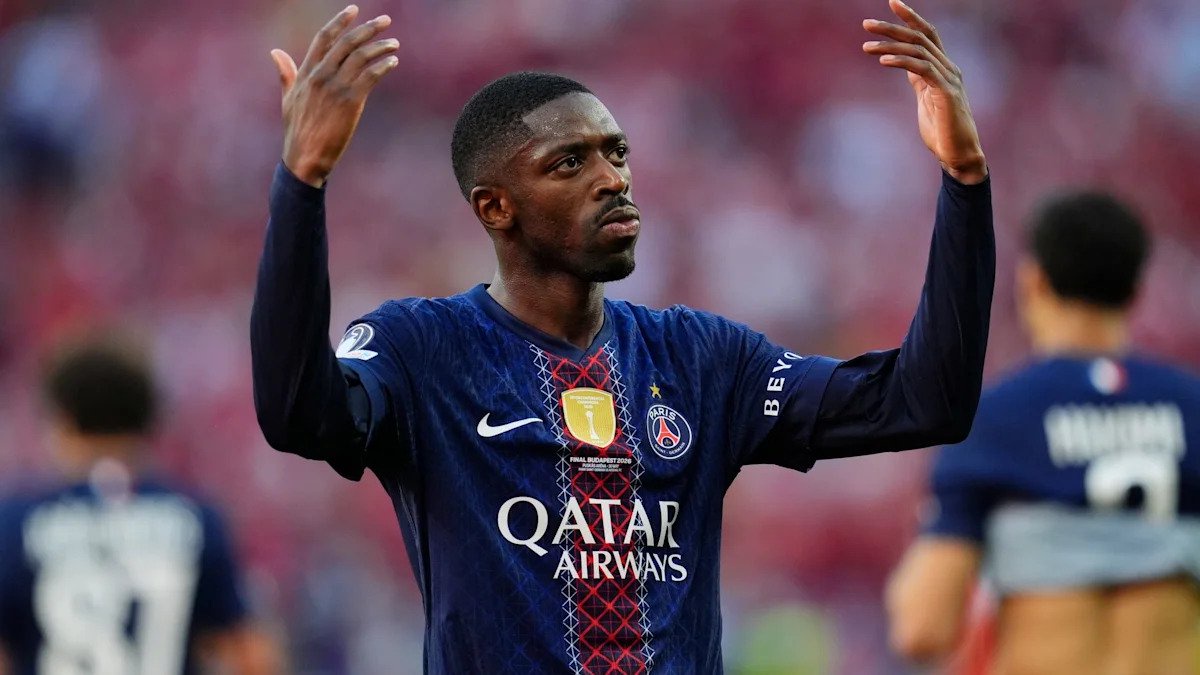 FILE PHOTO - Paris Saint-Germain's Ousmane Dembele celebrates scoring his side's first goal during the UEFA Champions League final soccer match between Paris Saint Germain and Arsenal at the Puskas Arena. (is associated with: «Dembele the hero as PSG leave it late in fightback win over Strasbourg») Nick Potts/PA Wire/dpa