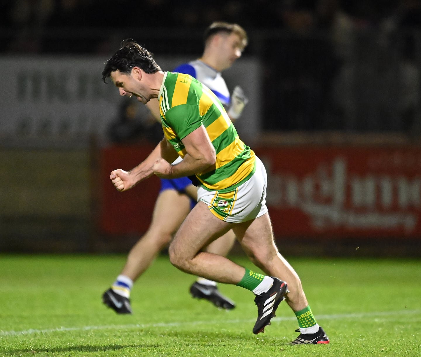 Darren McCurry celebrates scoring his penalty for Edendork against  Errigal Ciaran during the Tyrone SFC Final replay.