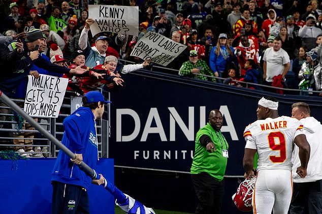 Kansas City Chiefs running back Kenneth Walker III (9) runs to the locker room after a loss to his former team the Seattle Seahawks at an NFL football game in Seattle, Sunday, Oct. 25, 2026. (AP Photo/Rio Giancarlo)