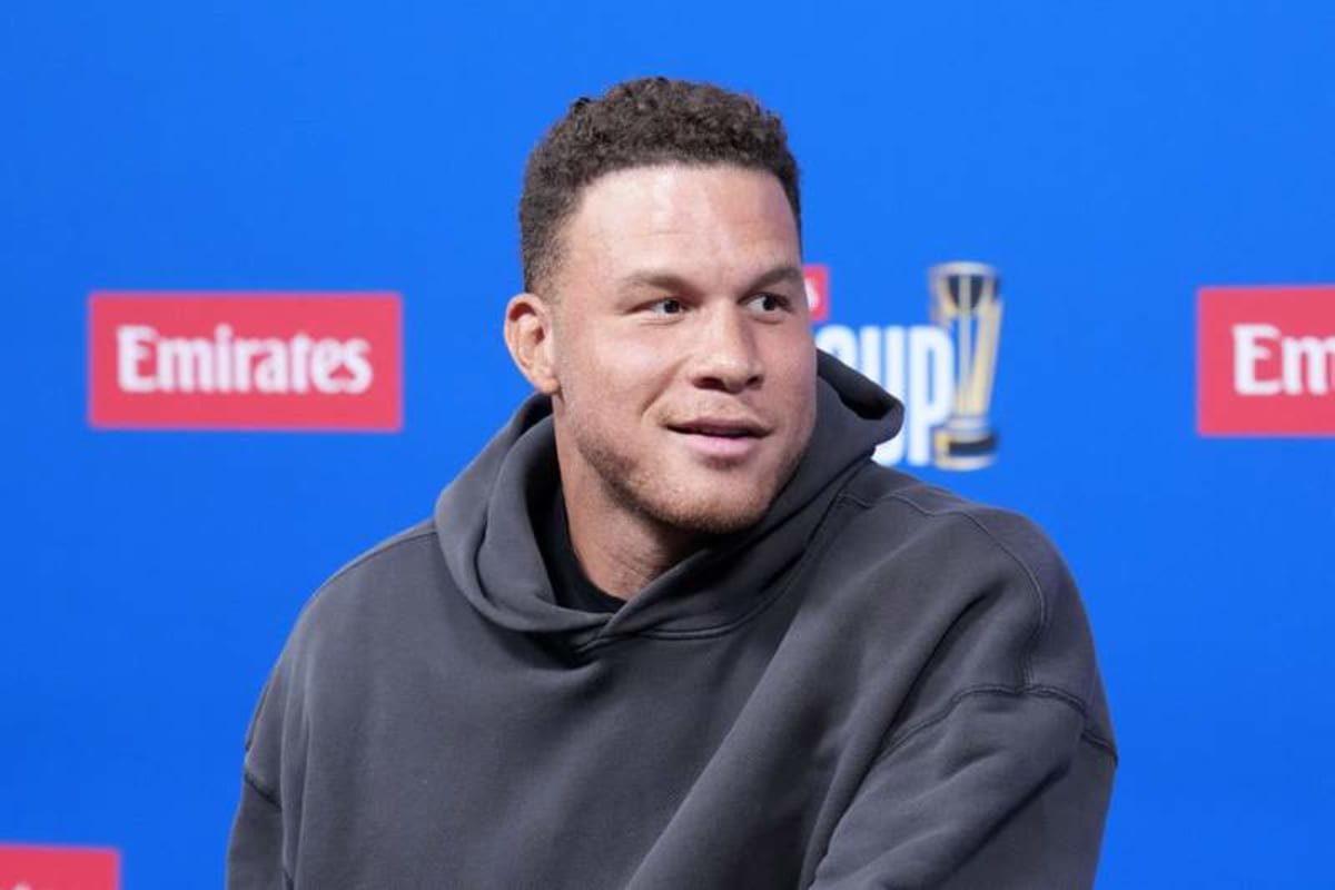 Dec 12, 2025; Las Vegas, NV, USA; NBA on Prime analyst Blake Griffin at press conference at T-Mobile Arena. © Kirby Lee-Imagn Images