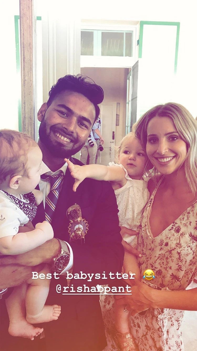 Rishabh Pant with Tim Paine's wife Bonnie and kids