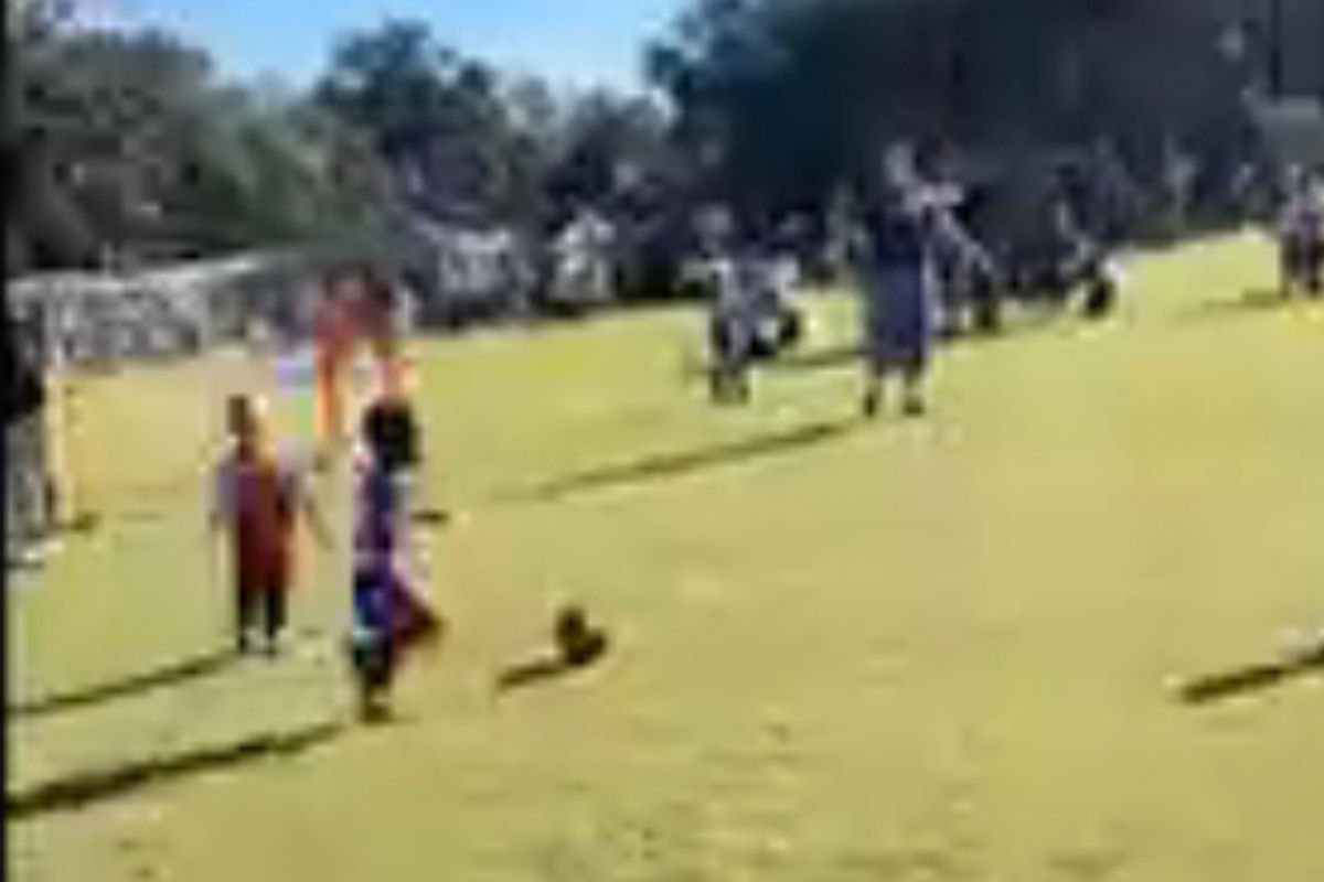 The child was skipping past all the other kids