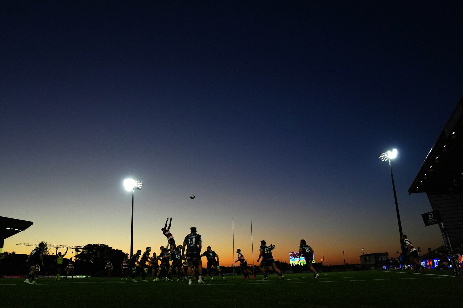 Players contest a lineout during the Champions Cup game at the Dexcom Stadium. Photograph: Brian Lawless/PA