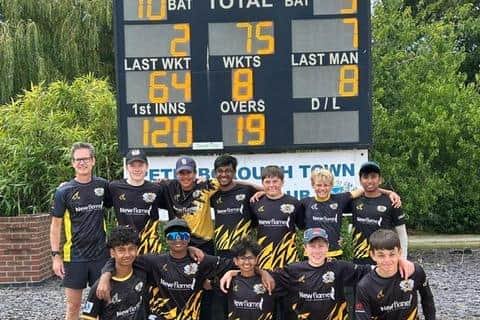 Peterborough Town Under 15s with manager Adam Drake after their win against Great Melton.