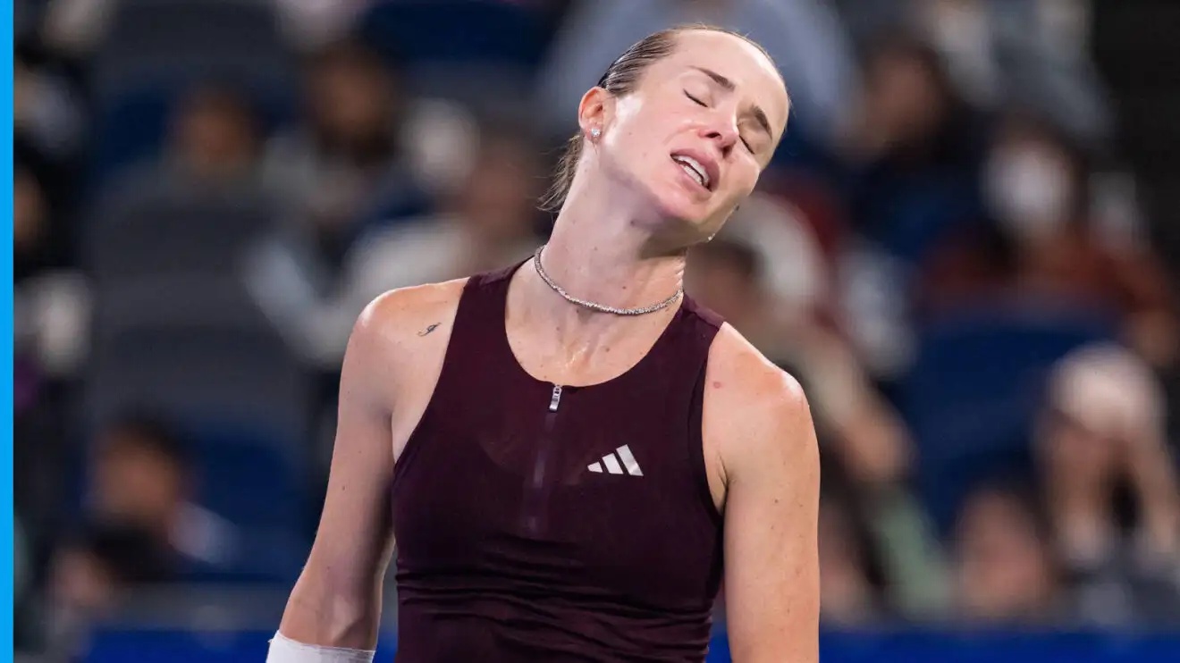 Pictured: Elina Svitolina reacts during a match