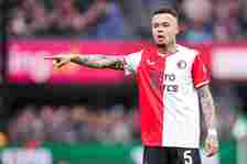 Quilindschy Hartman of Feyenoord points with finger during the Dutch Eredivisie match between Feyenoord and FC Utrecht at Stadion Feijenoord on Mar...