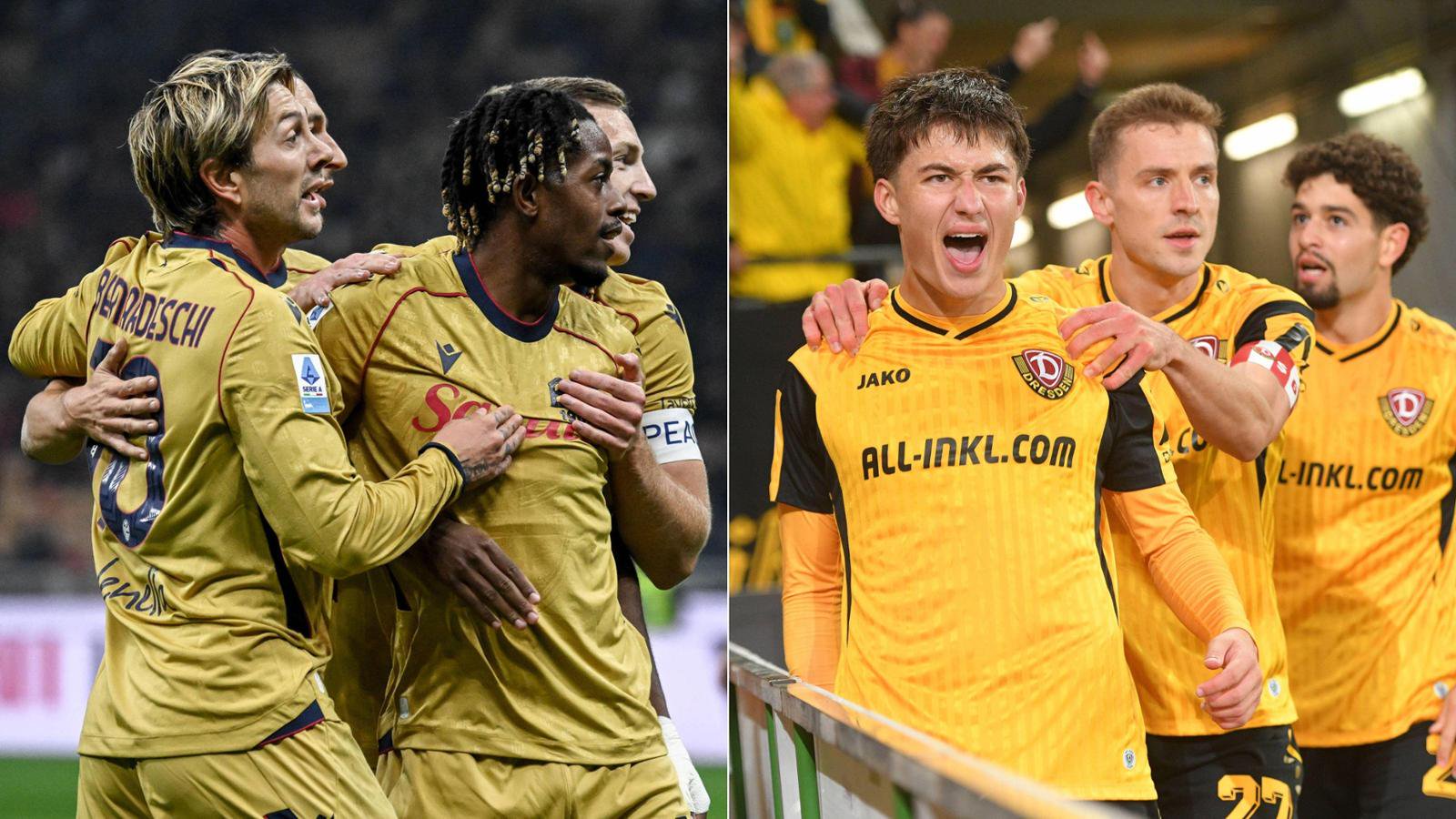 Samuel Mbangula (linkes Bild) und Patrice Covic werden nach ihren Toren umjubelt - und Werder Bremen freut sich auch mit.