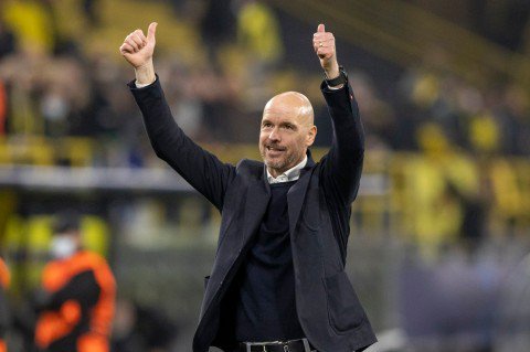 DORTMUND, GERMANY - NOVEMBER 03: (BILD OUT) head coach Erik ten Hag of Ajax Amsterdam gestures after the UEFA Champions League group C match between Borussia Dortmund and AFC Ajax at Signal Iduna Park on November 3, 2021 in Dortmund, Germany. (Photo by NESImages/DeFodi Images via Getty Images)