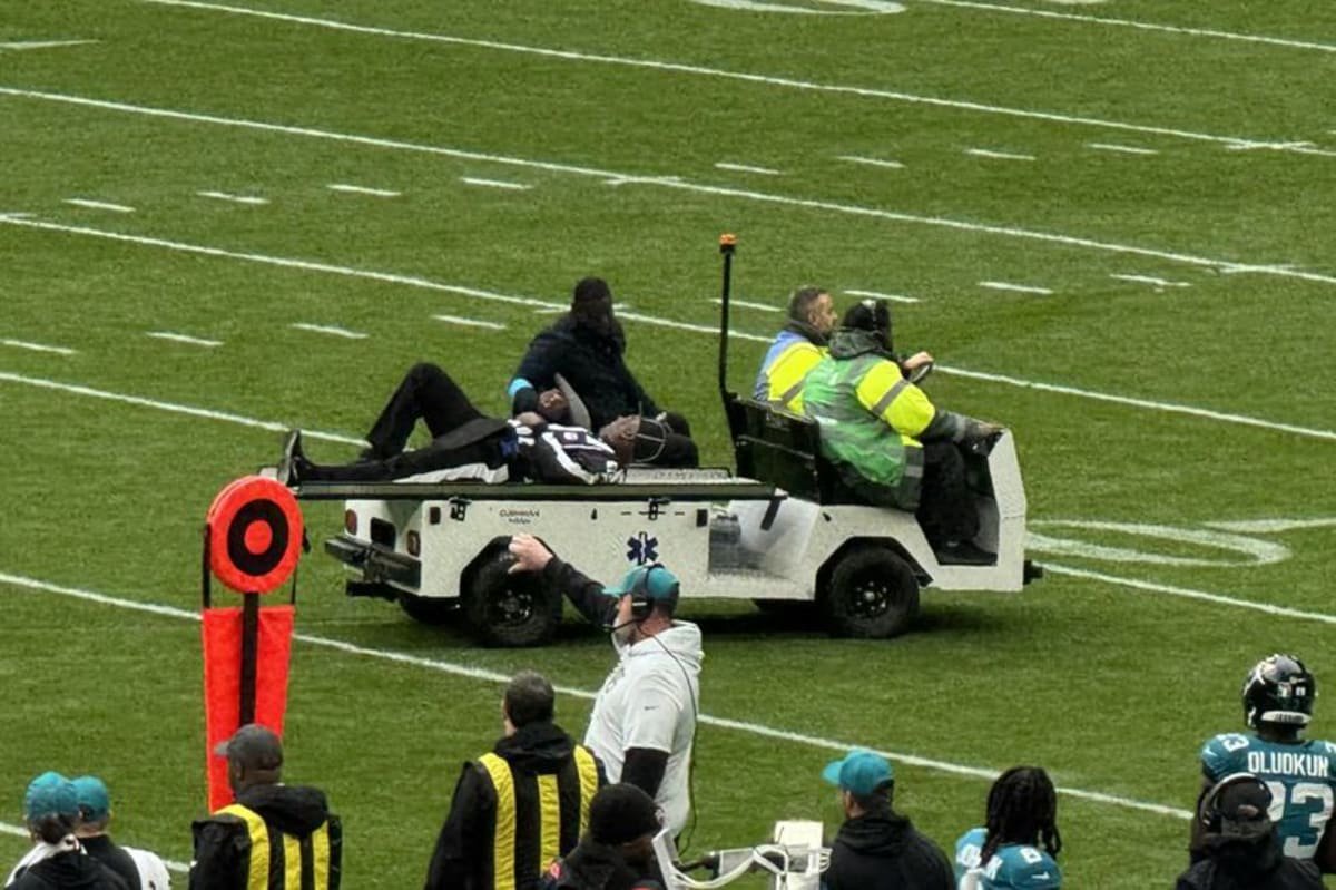 An NFL referee was carted off injured in the Jacksonville Jaguars NFL London game against the Houston Texans