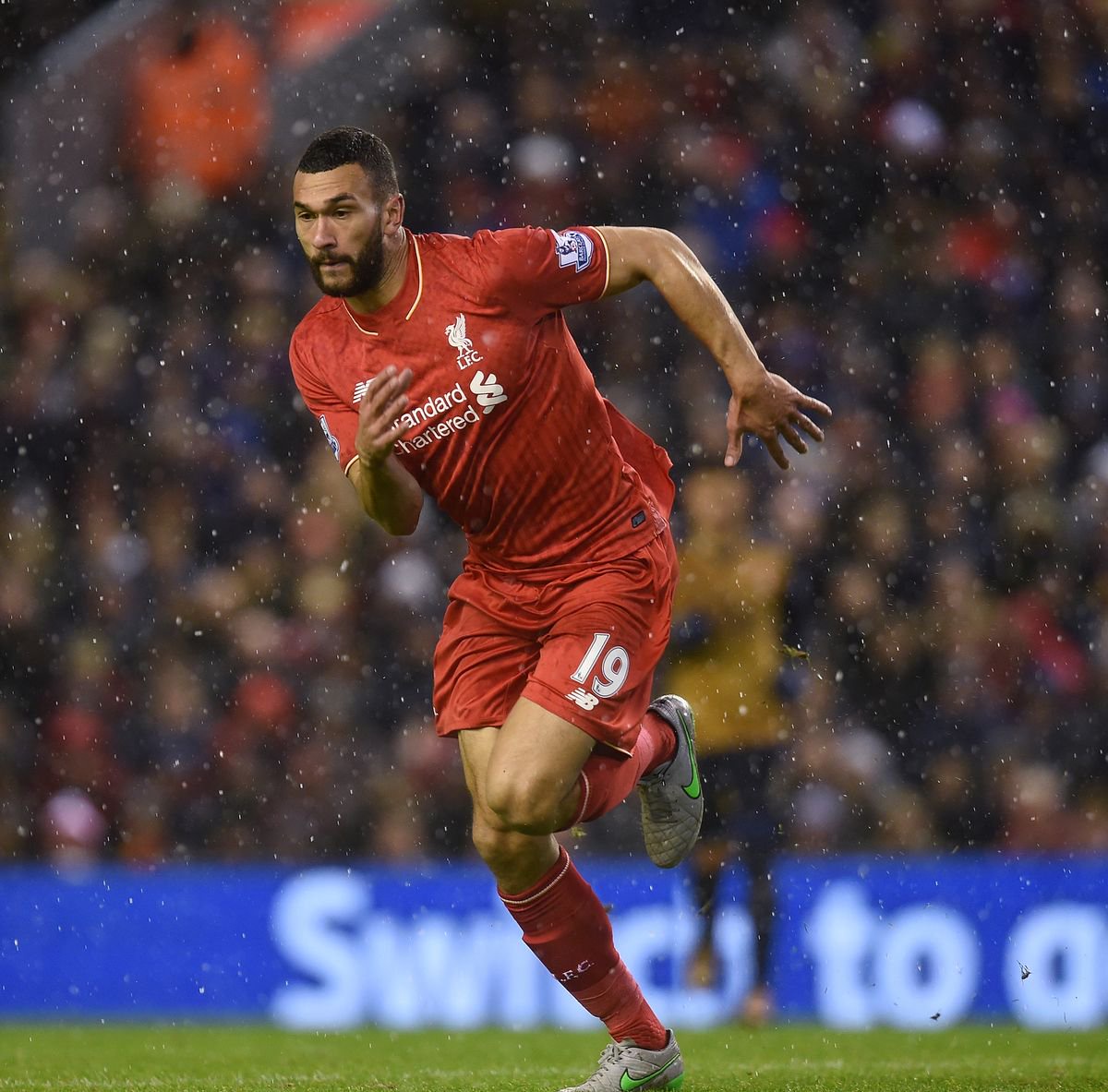 Steven Caulker of Liverpool during the Barclays Premier League match between Liverpool and Arsenal at Anfield on January 13, 2016